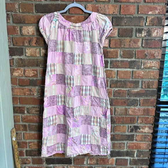 Patchwork cottagecore boho hippie prairie womens midi dress pink 2 - Picture 4 of 4
